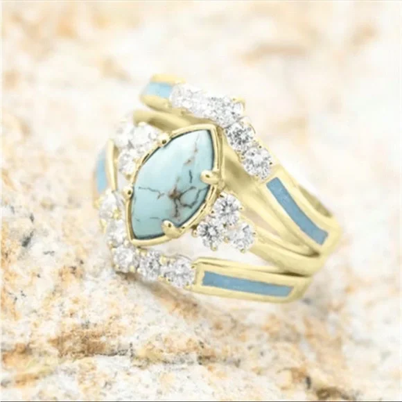 3 Pieces/Set Women's 18K Gold
Plated Multilayer Hollow
Turquoise Ring - Picture 7 of 9